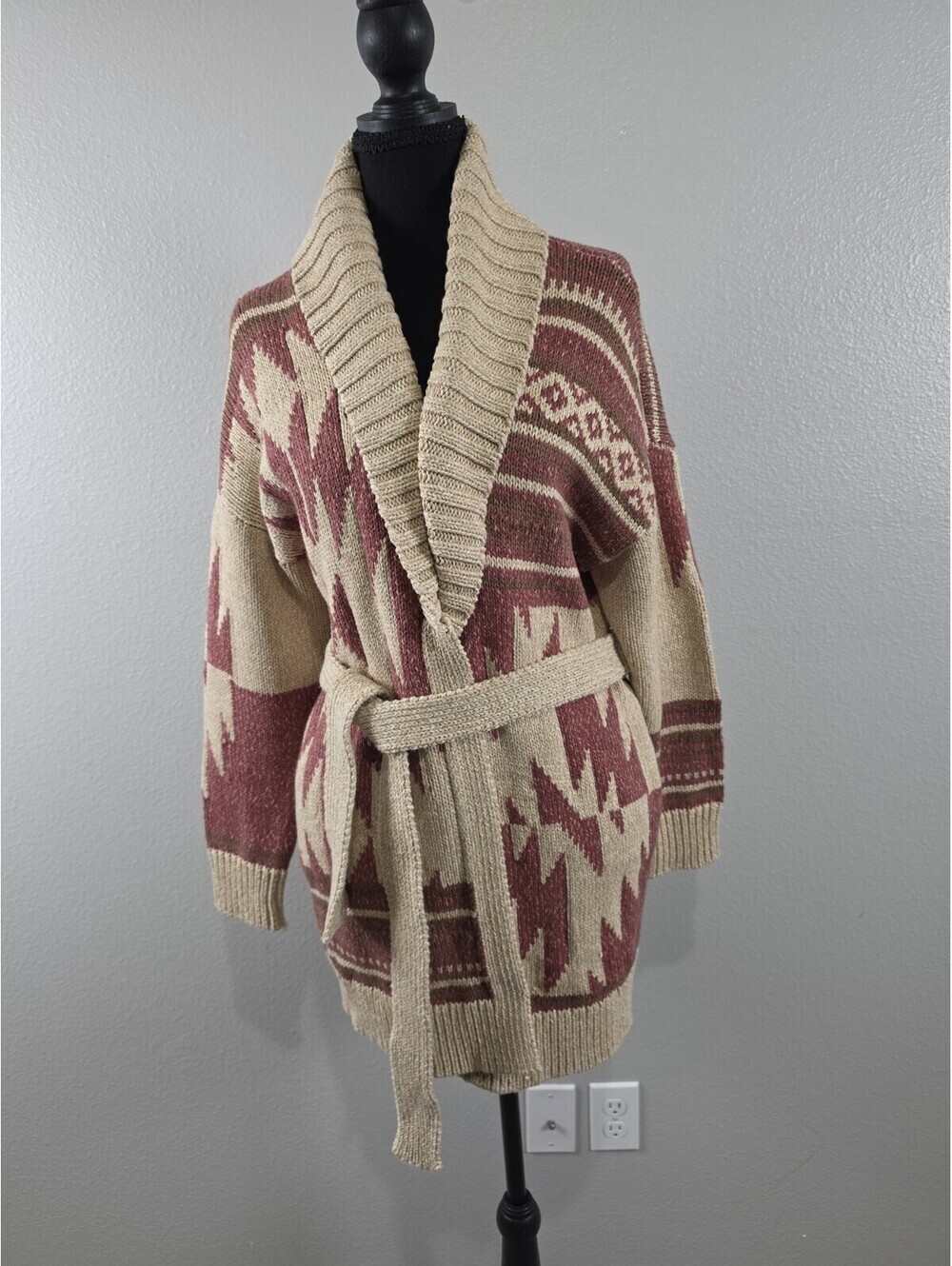 Womens LUCKY BRAND HEAVY Southwestern Cardigan Size M with Tie Front Boho Hippie